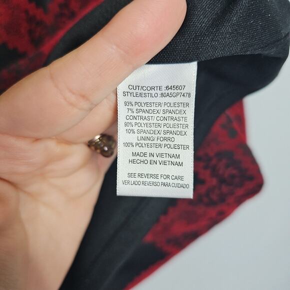 Halo Womens Size S Black Red Velvet Floral Sheath Mini Dress Gothic Office - Picture 3 of 13